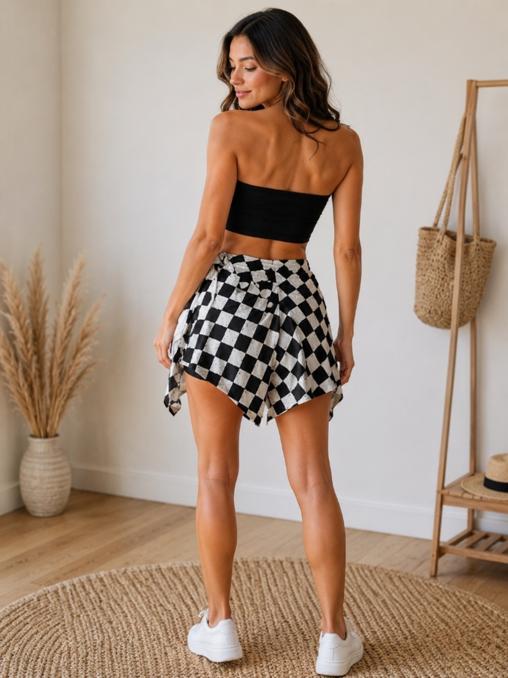 Jams World Vintage Black White Abstract Checkerboard Wrap Skort Shorts skirt M - Picture 2 of 13